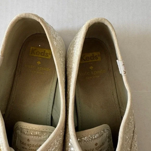 Kate Spade White Sparkle Keds 8.5 Ribbon Laces Bridal Wedding Bride Bling - Picture 7 of 11